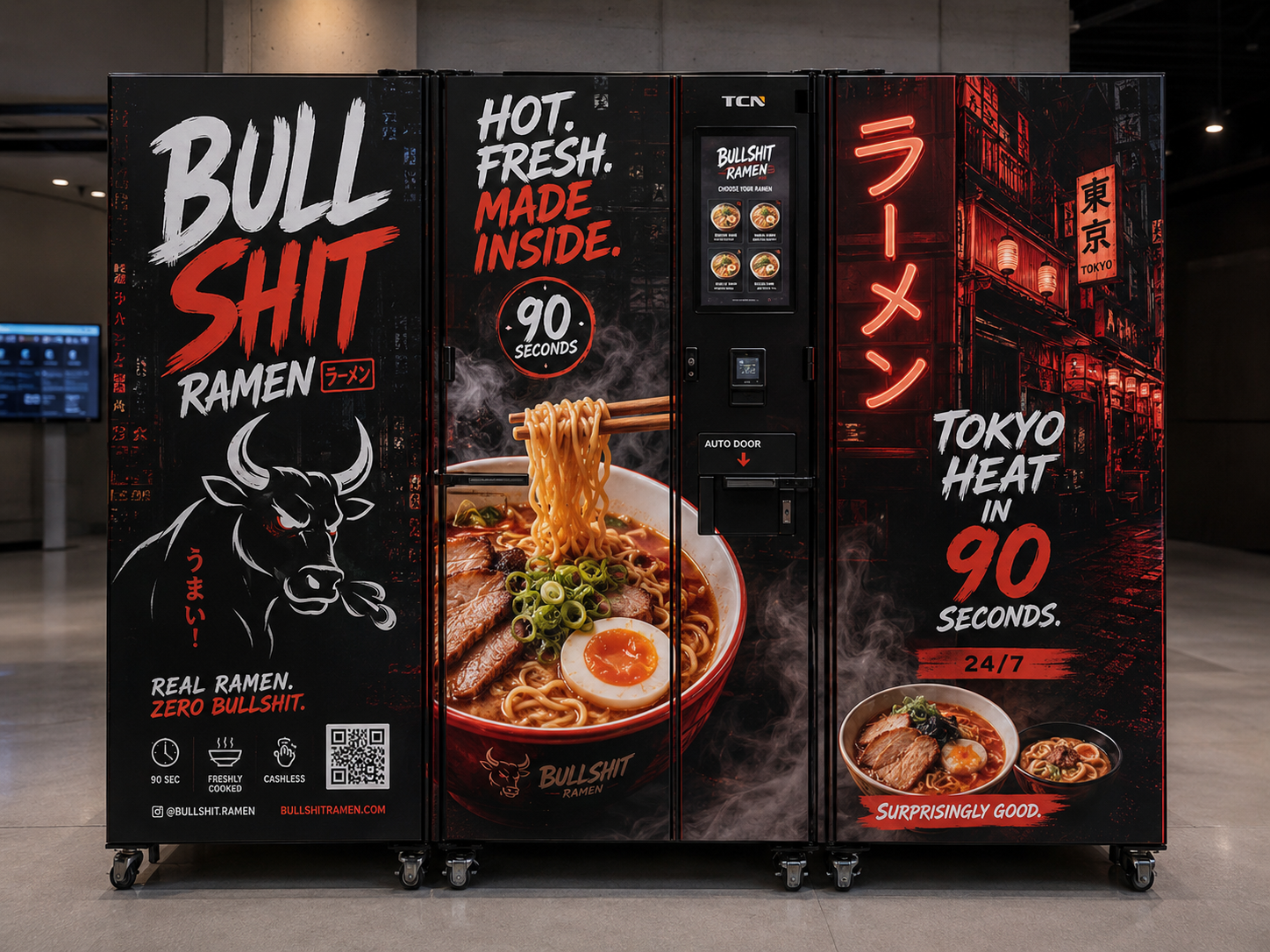 BullShit Ramen vending machine in Tokyo alley
